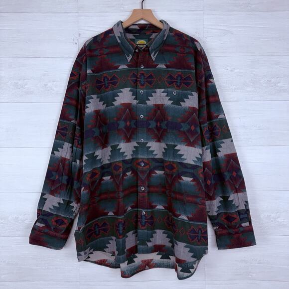 Cabelas Chamois Flannel Button Shirt Men 3XL Tall Southwestern Aztec Long Sleeve - Picture 1 of 14